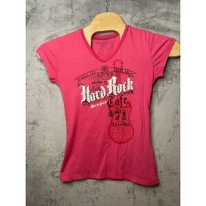 Hard Rock‎ Cafe Myrtle Beach Graphic Tee Juniors Fit V-Neck Pink Large